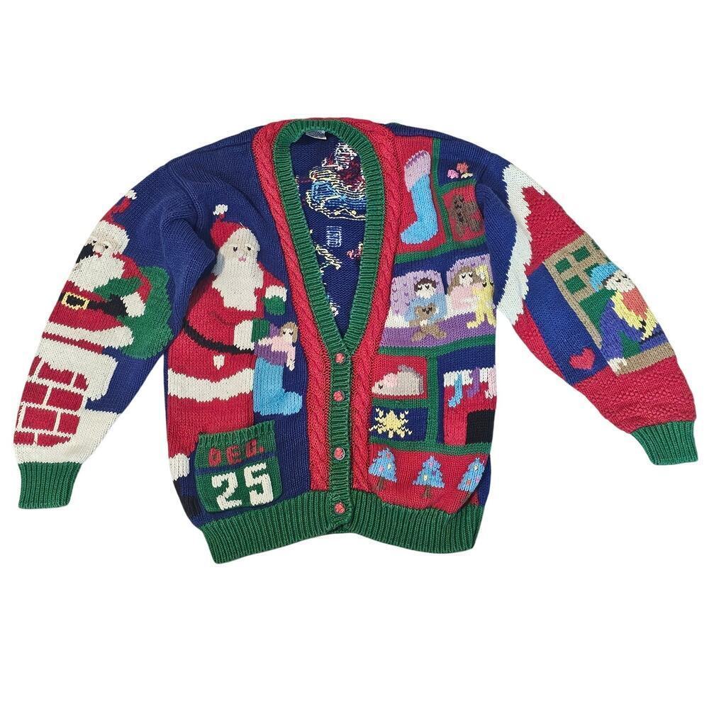 Vintage Traditional Trading Co. Christmas Cardigan Womens Med 90s Santa Reindeer